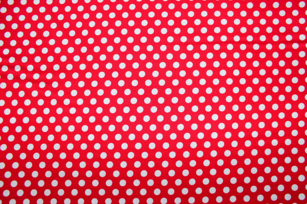 Designerbaumwollstoff Punkte rot/weiß (10 cm)